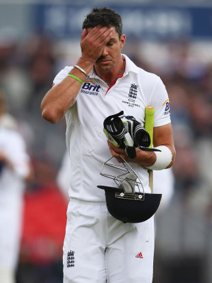 Kevin Pietersen is distraught after being adjudged caught behind, England v Australia, 3rd Investec Test, Old Trafford, 5th day, August 5, 2013