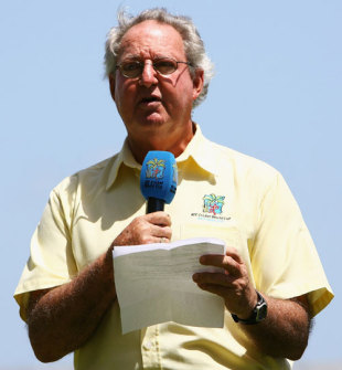 Tony Cozier at a post-match presentation, Barbados, April 21, 2007