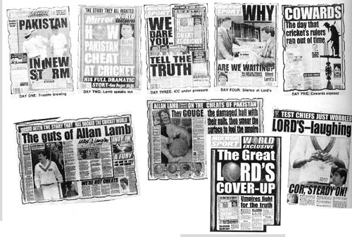The spread of The Daily Mirror's coverage of the ball tampering crisis in 1992 — Photo courtesy: The International Cricketer