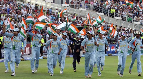 The flag bearers: Indian team celebrate their victory over Pakistan
