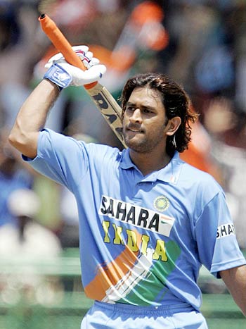 Mahendra Singh Dhoni brought up his first hundred in one-day internationals, and he was pretty pleased with his effort
