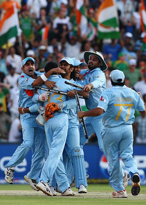 India celebrate victory at the end of the ICC World Twenty20 final