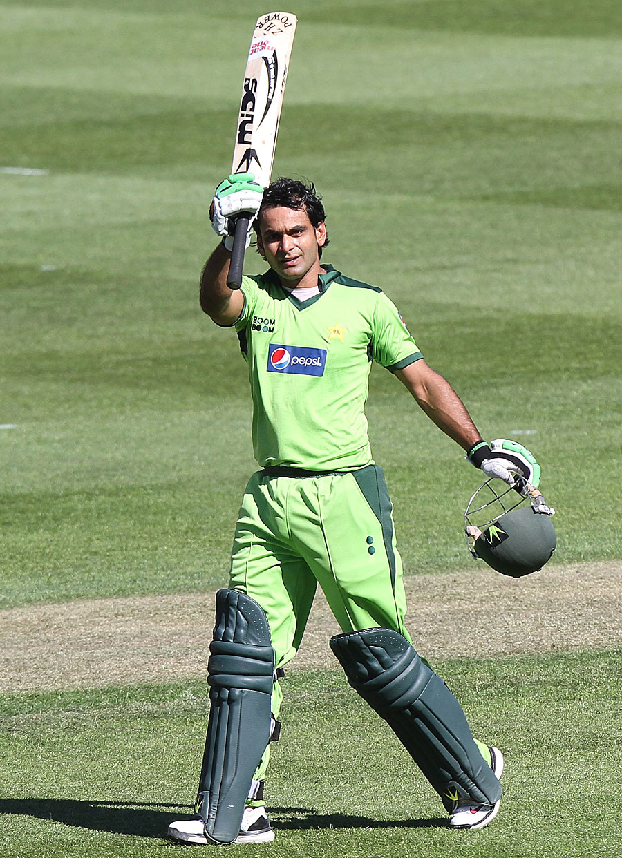 Mohammad Hafeez celebrates his maiden ODI century