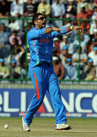 Yuvraj Singh successfully appeals for the wicket of Wesley Barresi, India v Netherlands, Group B, World Cup, Delhi, March 9, 2011