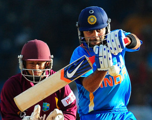 Virat Kohli watches the ball closely, West Indies v India, 2nd ODI, Trinidad, June 8, 2011