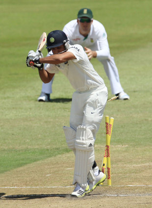 Rohit Sharma is bowled by Dale Steyn, South Africa v India, 2nd Test, Durban, 2nd day, December 27, 2013