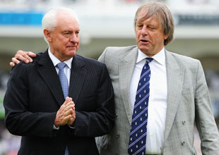 Cricket Australia chairman Wally Edwards with ECB chairman Giles Clarke, first Test, England v Australia, Nottingham, July 10, 2013