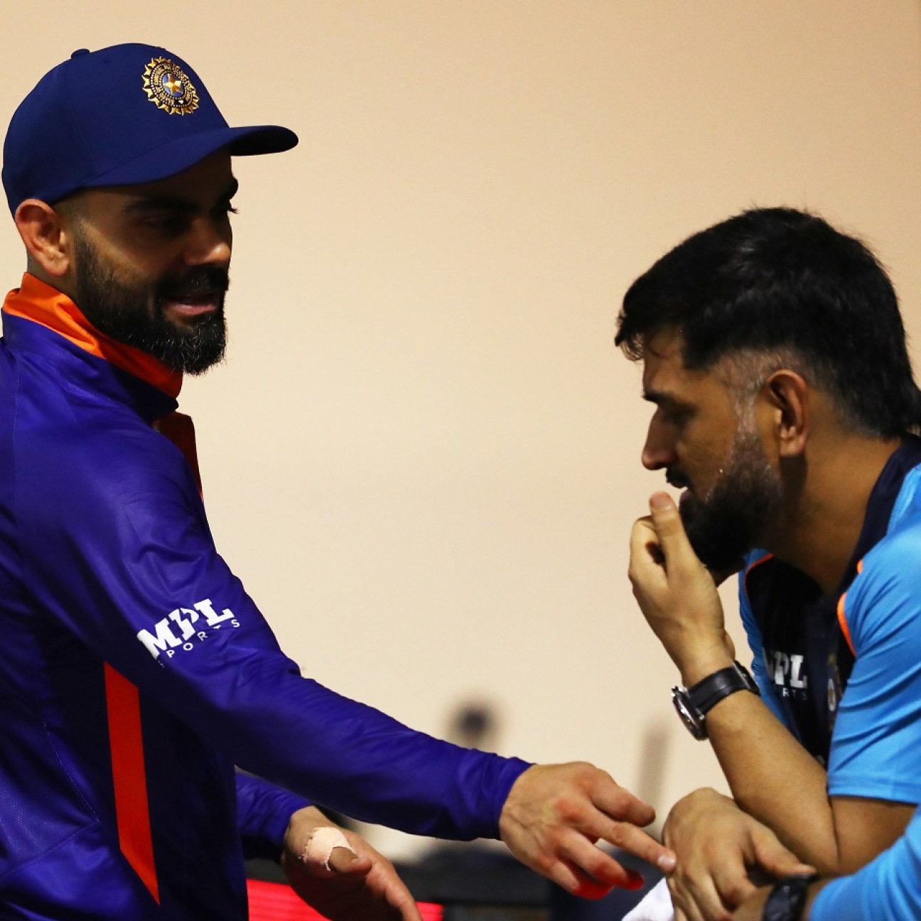 Virat Kohli with Mentor MSD in the warm-up game against England | T20 World Cup 2021 | SportzPoint.com