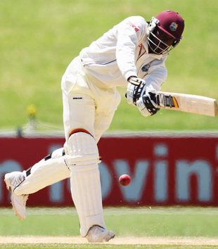 Chris Gayle plays the ball through midwicket, New Zealand v West Indies, 2nd Test, Napier, 5th day, December 23, 2008